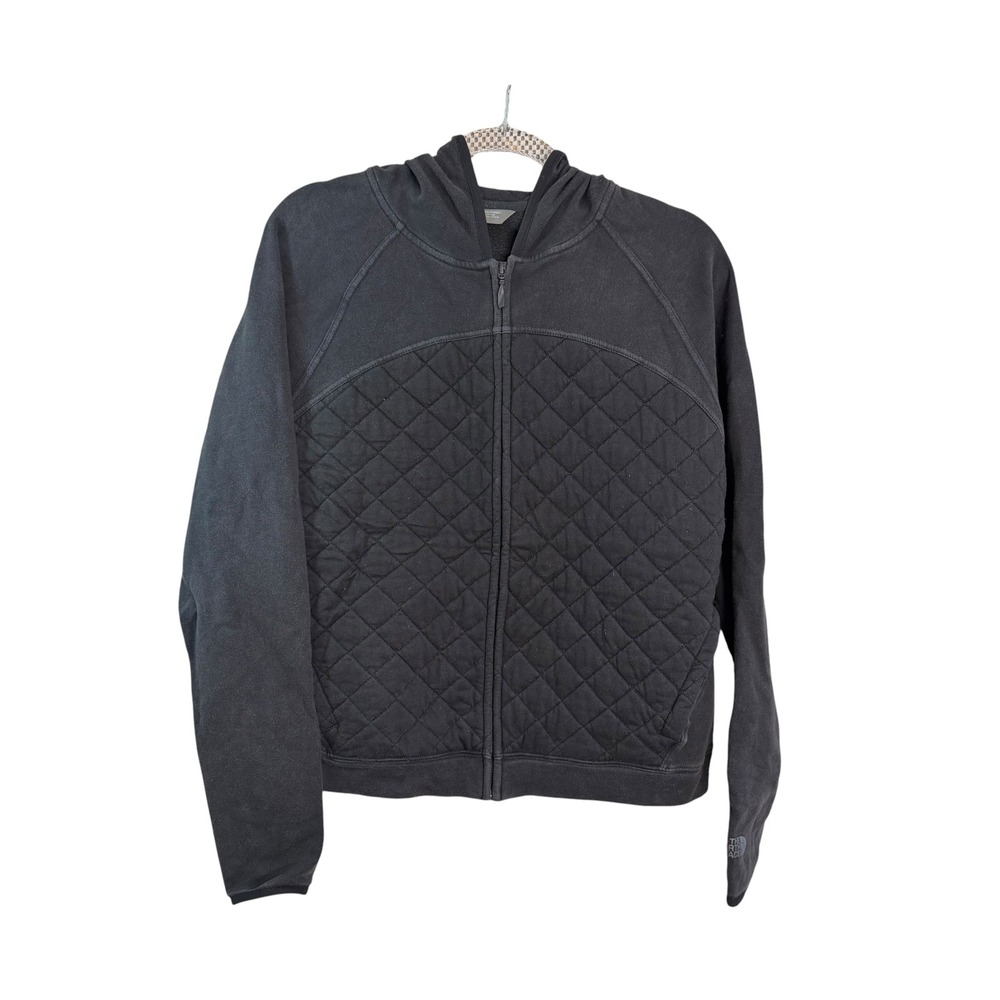 The North Face Womens XL Black Quilted Full‎ Zip Fleece Hoodie Jacket